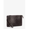 Crocodile-print leather clutch bag