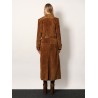 Long double-breasted suede trench coat