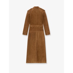 Long double-breasted suede trench coat