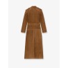 Long double-breasted suede trench coat