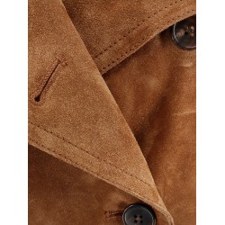 Long double-breasted suede trench coat