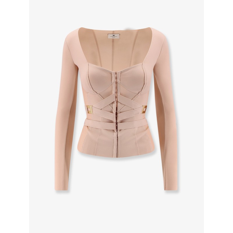 Stretch fabric top with metal details