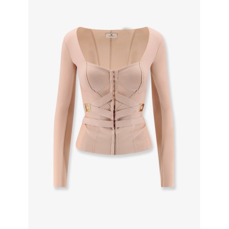 Stretch fabric top with metal details
