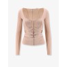 Stretch fabric top with metal details