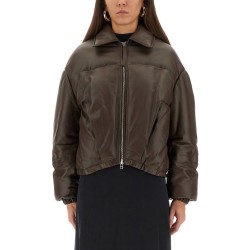 LEATHER "PUFFER" DOWN JACKET