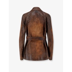 Double-breasted vintage effect suede jacket