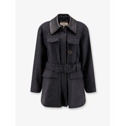 Virgin wool trench with leather collar