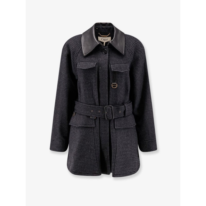 Virgin wool trench with leather collar