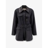 Virgin wool trench with leather collar