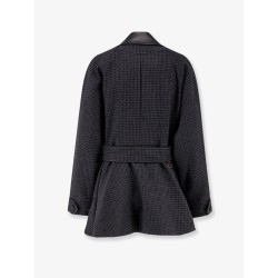 Virgin wool trench with leather collar
