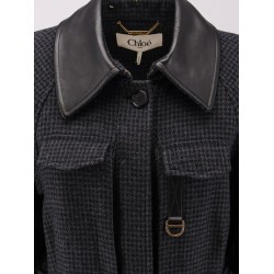 Virgin wool trench with leather collar