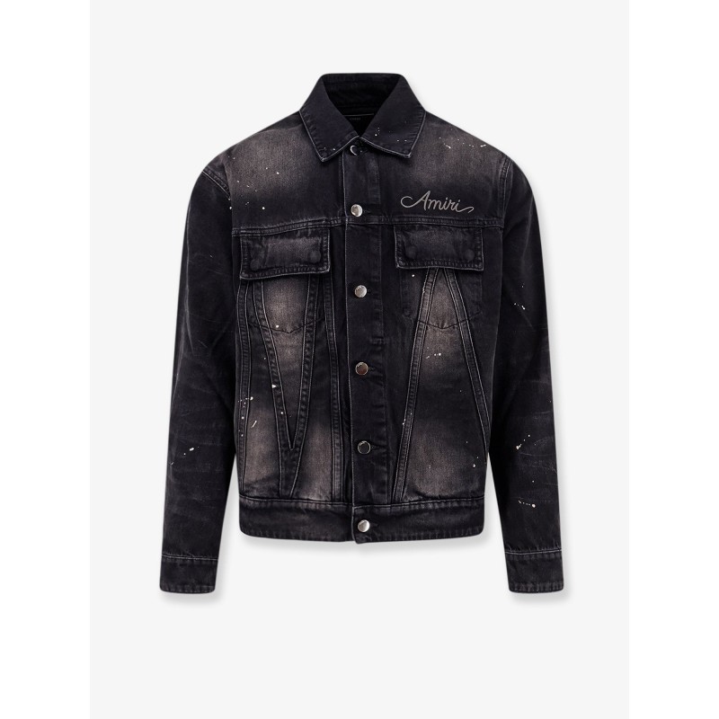 Denim jacket with embroidered logo on the front