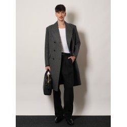 Double-breasted wool coat with herringbone motif