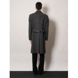 Double-breasted wool coat with herringbone motif