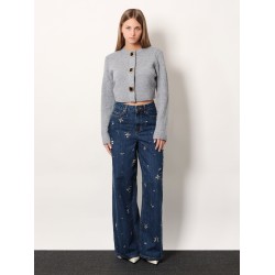 Wide leg jeans with rhinsestones