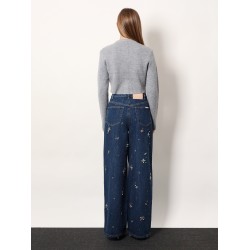 Wide leg jeans with rhinsestones