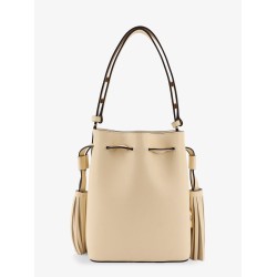 Leather bucket bag with metal VLogo Signature