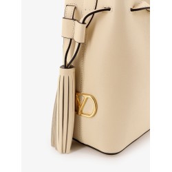 Leather bucket bag with metal VLogo Signature