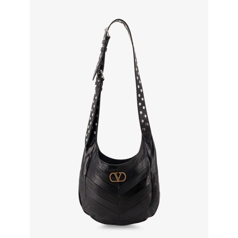 Leather Hobo crossbody bag with metal VLogo Signature