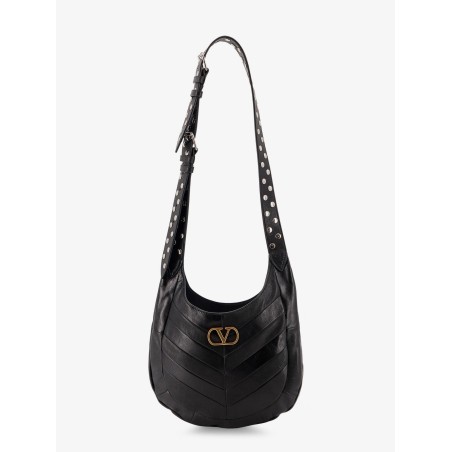 Leather Hobo crossbody bag with metal VLogo Signature