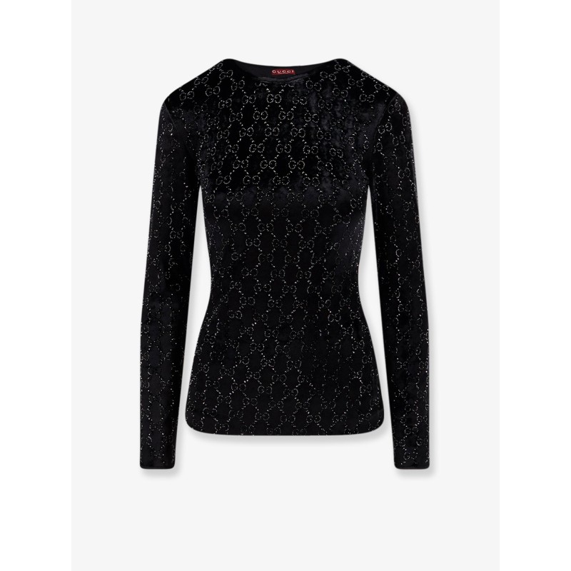 Chenille top with all-over crystal GG motif