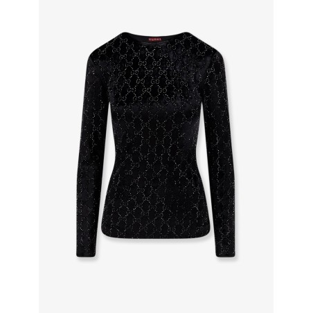 Chenille top with all-over crystal GG motif