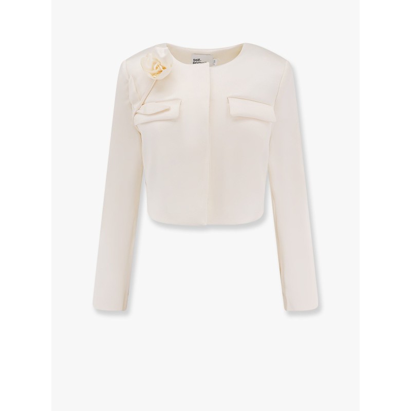 Satin blazer with 3d flower