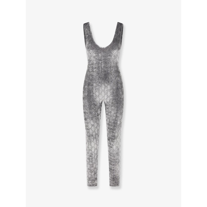 Stretch chenille jumpsuit with all-over crystals