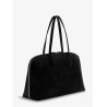 Suede handbag with engraved logo on the front