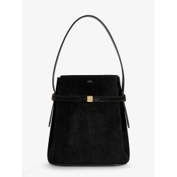 Suede shoulder bag with metal detail on the front