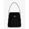 Suede shoulder bag with metal detail on the front
