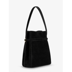 Suede shoulder bag with metal detail on the front