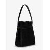 Suede shoulder bag with metal detail on the front