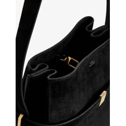Suede shoulder bag with metal detail on the front