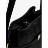 Suede shoulder bag with metal detail on the front