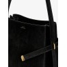 Suede shoulder bag with metal detail on the front