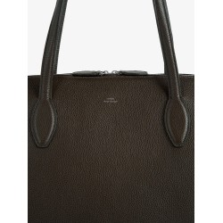 Leather handbag with engraved logo on the front