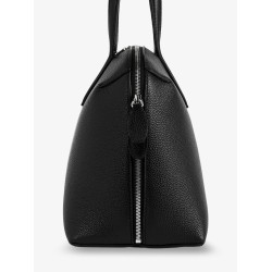 Leather handbag with engraved logo on the front