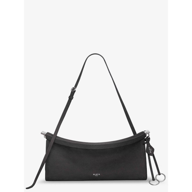 East West leather shoulder bag with engraved lettering logo