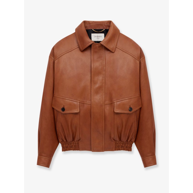 Leather jacket with maxi pockets on the front