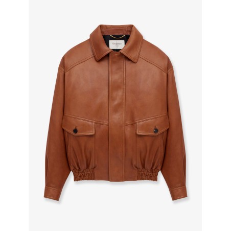 Leather jacket with maxi pockets on the front