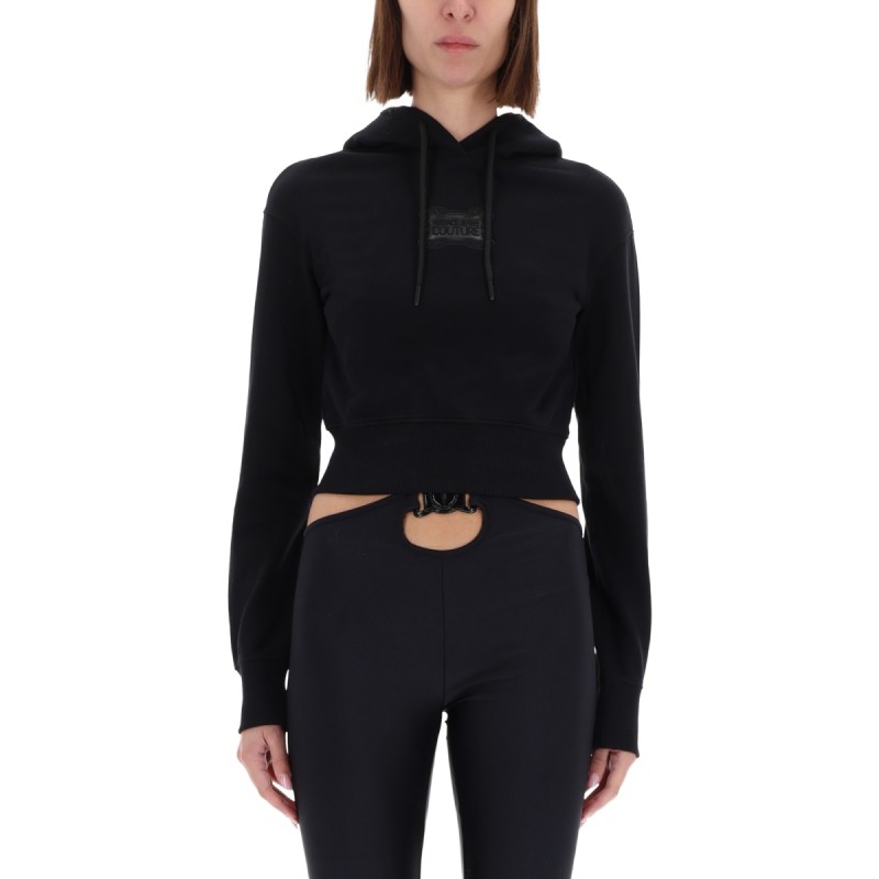 CROPPED SWEATSHIRT WITH "BAROQUE" LOGO PATCH