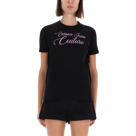 T-SHIRT WITH LOGO AND RHINESTONES