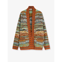 Cardigan with multicolored inlays
