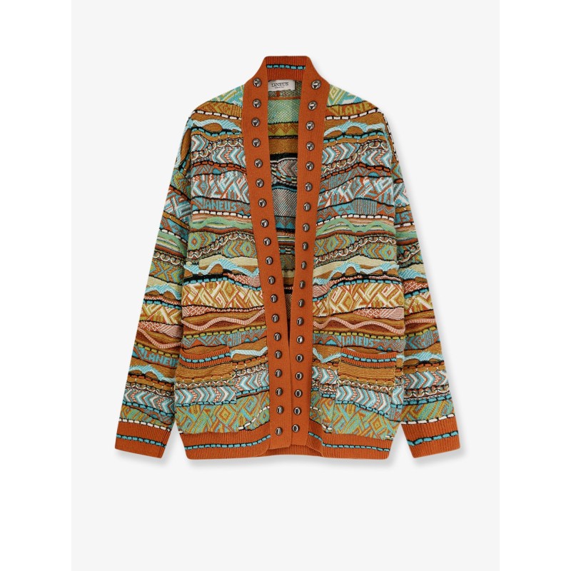 Cardigan with multicolored inlays