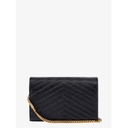 Pochette Cassandre grain-de-poudre leather clutch with shoulder strap