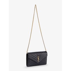 Pochette Cassandre grain-de-poudre leather clutch with shoulder strap