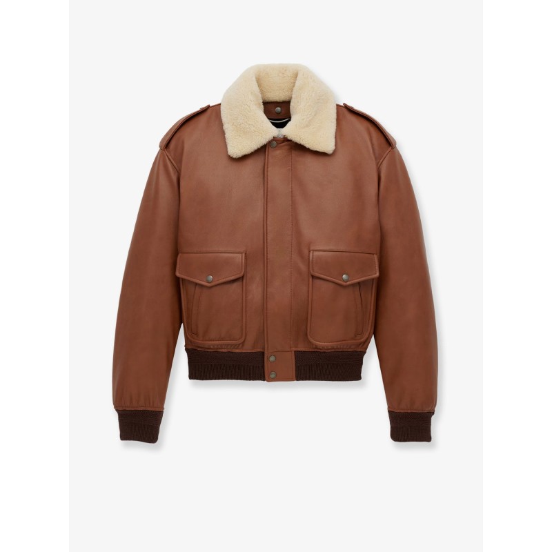 Leather bomber jacket with shearling collar