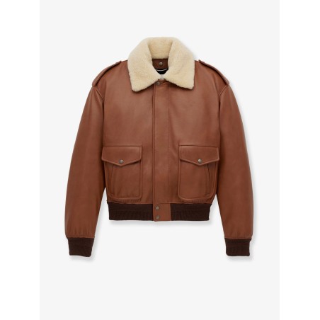 Leather bomber jacket with shearling collar