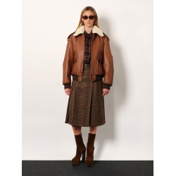 Leather bomber jacket with shearling collar